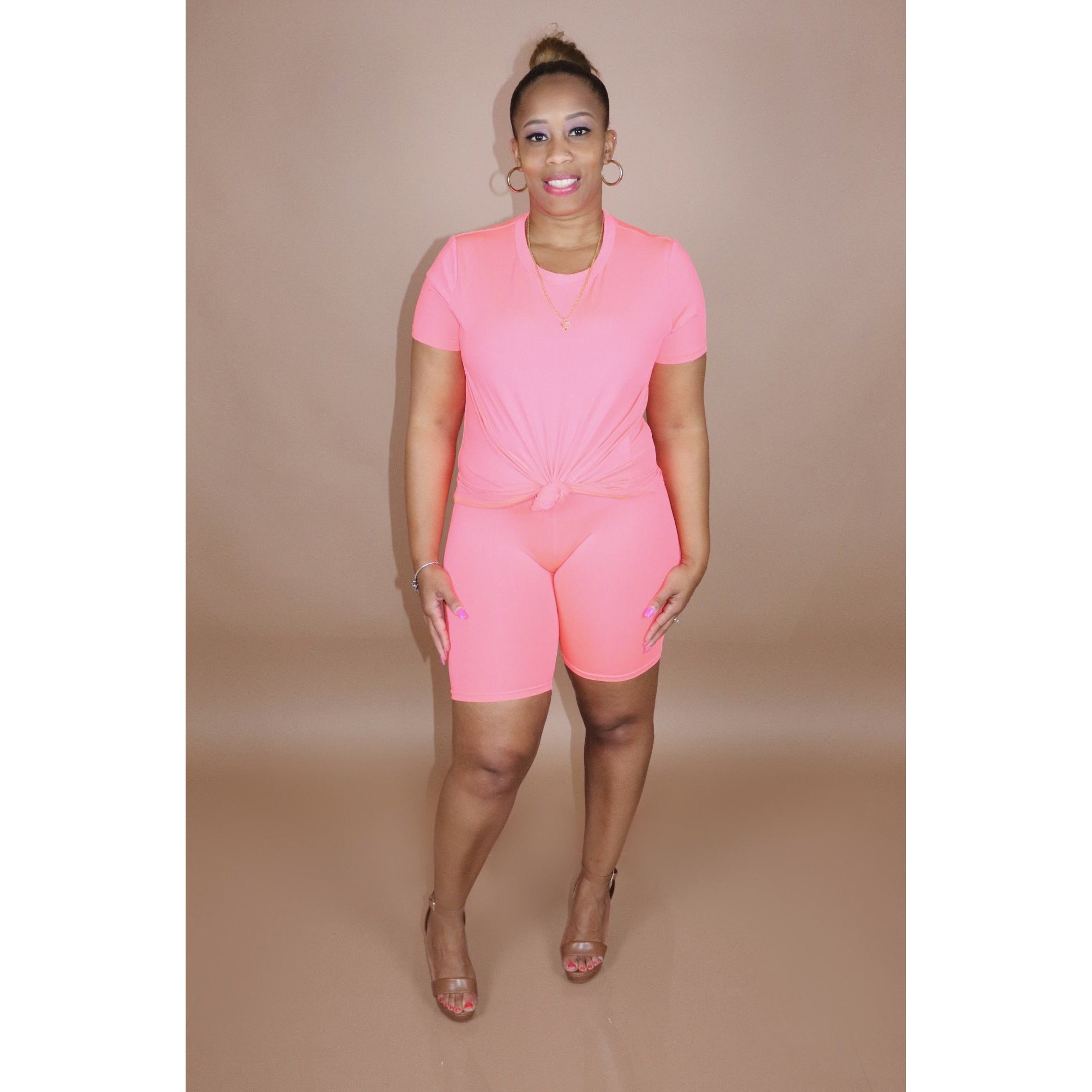 Chill Out Biker Shorts Set (Coral Pink)